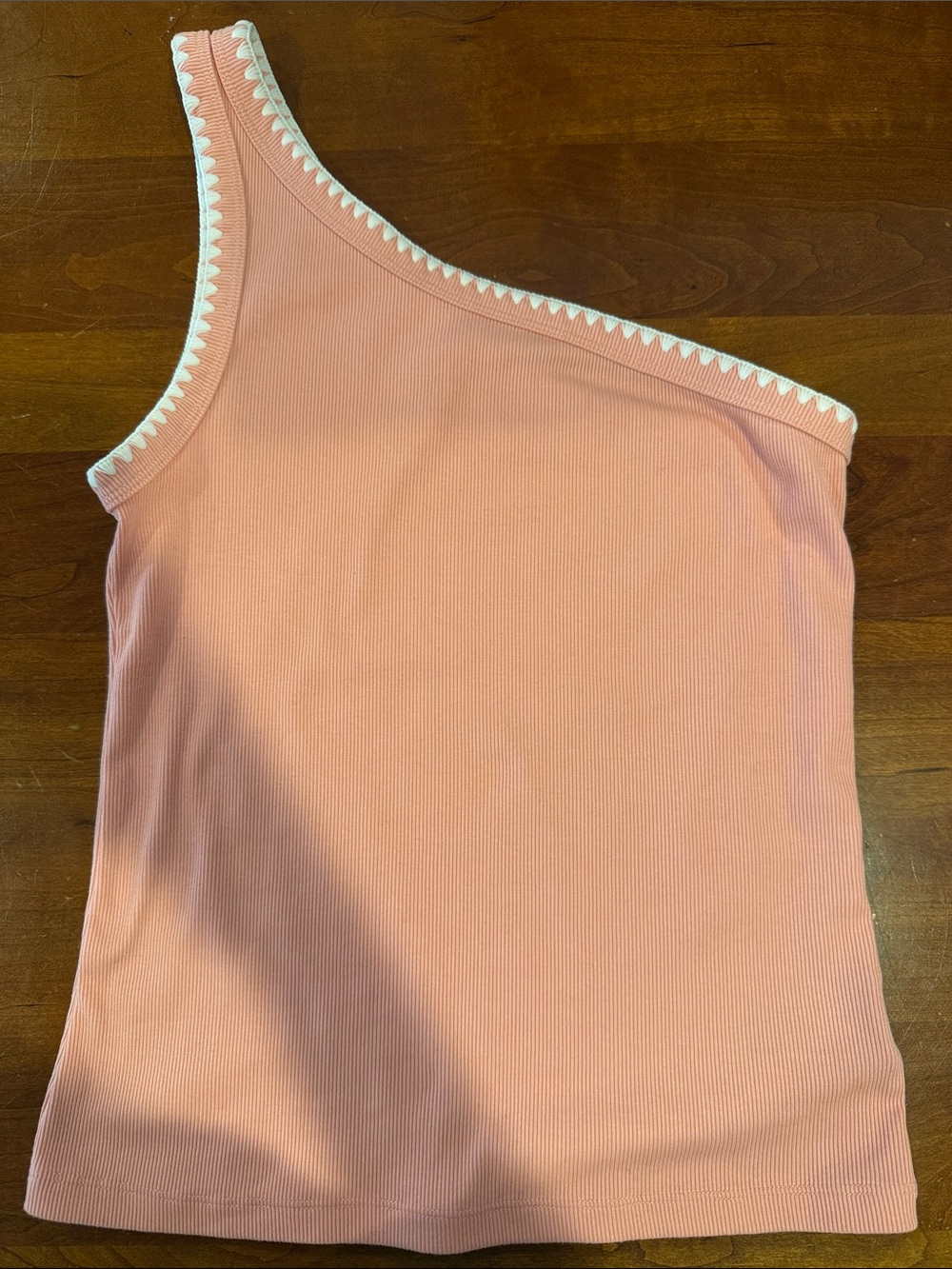 Old Navy Coral One-Shoulder Ribbed Tank with White Trim